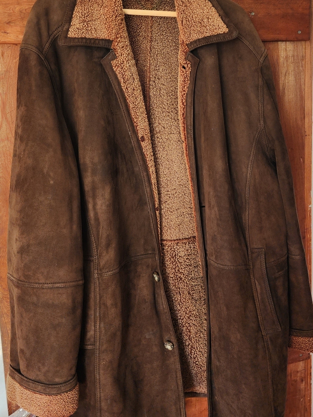 Hickey Freeman Brown Suede Pea Coat with Shearling Lining